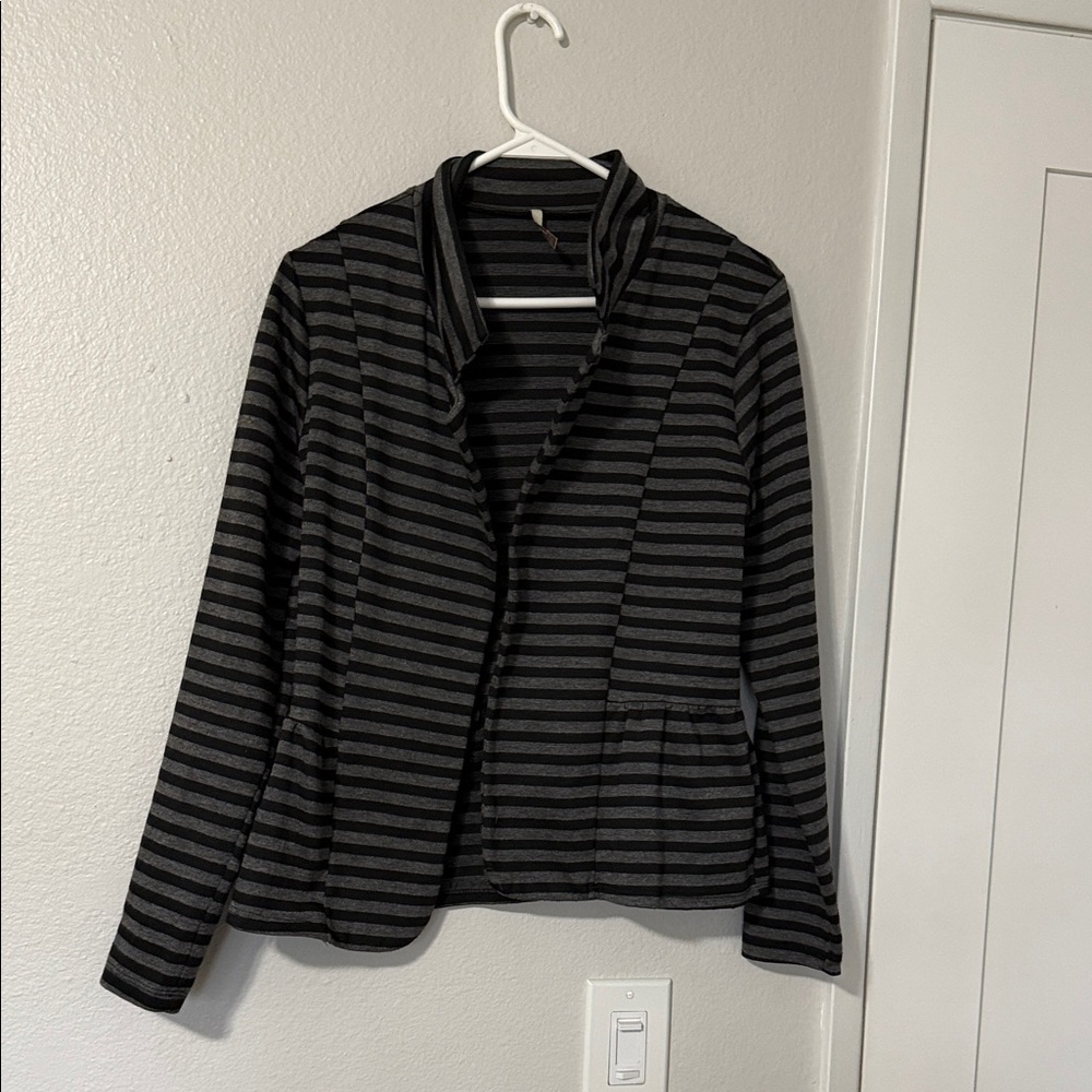 Olivia Moon Black and Gray Striped Blazer